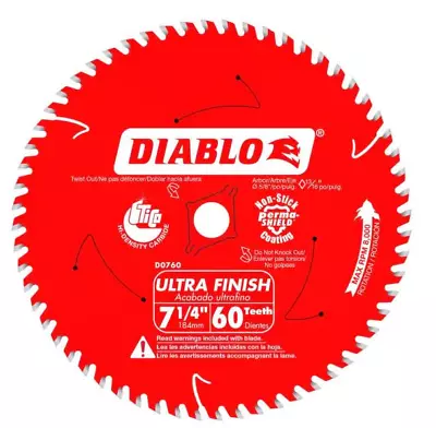 DIABLO 7-1/4 In. X 60-Tooth Fine Finish Circular Saw Blade D0760 • $21.96