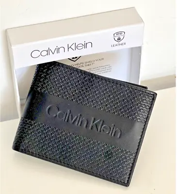 Calvin Klein Men's Black Leather Slim Bifold RFID Blocking Wallet  CK Logo • $20.99