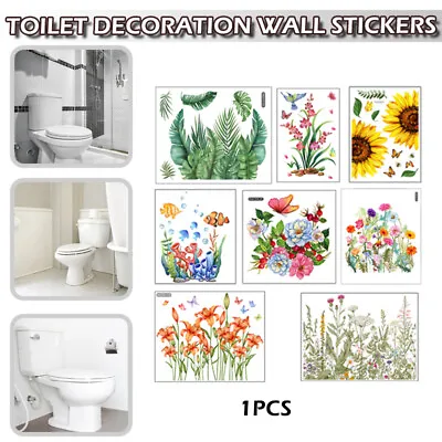 £3.56 • Buy New Floral Toilet Sticker Bathroom Wall Decal Door Art Seat Home Sign Stickers T
