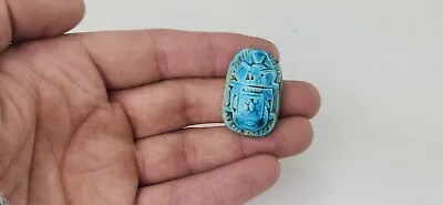 Antique Vintage Art Deco LARGE Sized Egyptian Revival Blue Scarab Beetle Bead • $29.99