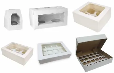 White Cupcake Boxes Holds 1 2 4 6 12 & 24 Cup Cakes Removable Inserts • £4.20