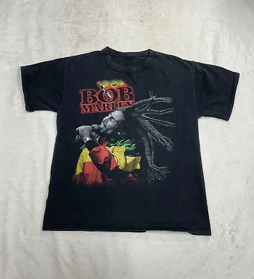 Y2K Zion Rootswear Bob Marley Black T-Shirt Music Reggae Rasta Size Medium  • $15.99