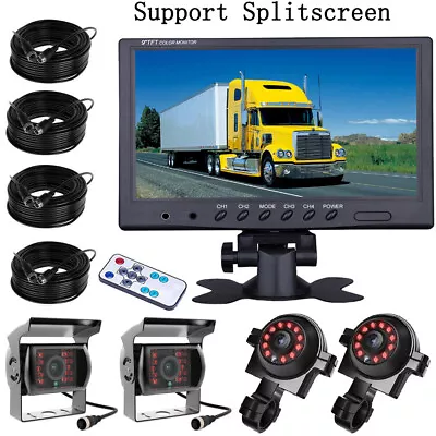 9  Monitor Quad Split + 4x Front/Side/Backup Rear View Camera For Bus BOX Truck • $139.90