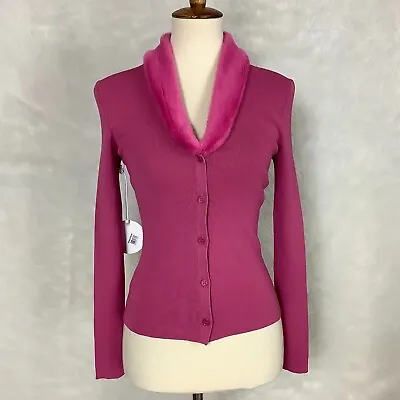 $170 • Buy Staud Faux Fur Collar Pink Celina Cardigan Sweater Top