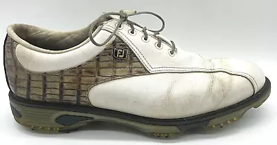 FootJoy Dryjoys Tour Sz 9.5 M White Leather & Faux Croc Golf Shoes 53643 • $11.95