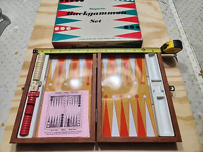 Magnetic Backgammon Set 14  X 9.5  X 1  Red And White Pieces Faux Leather • $15