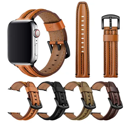 $2.99 • Buy Genuine Leather Apple Watch Band Strap IWatch Series SE 6 5 4 3 2 1 40mm 44mm 
