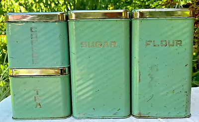 $70 • Buy Vintage Lincoln Beautyware Canister Set Metal Turquoise 8 Pc. Aqua Stunning!