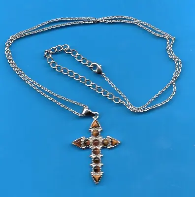 1 1/2   Cross - Tiger Eye - Costume Jewelry cross And Clasp Magnetic Chain Not • $5.99