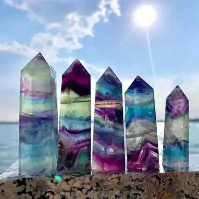 Natural Rainbow Fluorite Tower Point Obelisk Healing Crystal Mineral Specimens • $15.01