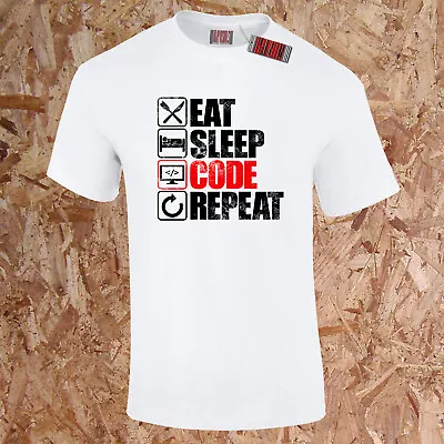 EAT SLEEP CODE REPEAT T-Shirt IT Hacker Tech Nerd Coding Programmer PC Geek Gift • £9.95