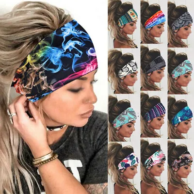 Boho Wide Stretch Men Women Headband Turban Sports Yoga Hairband Hair Wr Ⓢ • $2.94