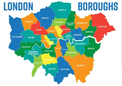 Map Of London Boroughs Districts Wall Poster Print Graphic Optional Laminated • £6.50