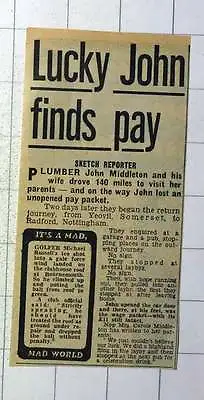 1970 Plumber John Middleton Finds His Lost Wage Packet In A Layby • £5
