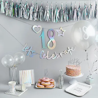 Iridescent Shiny Age 13-60 Birthday Decorations Banner Bunting Balloon Tableware • £4.95