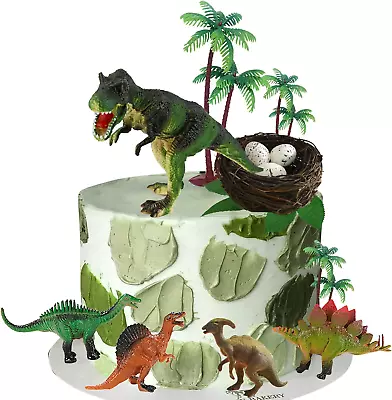 18 PCS Dinosaur Cake Toppers With Dinosaur Eggs Leaves Trees Cake Decorations Fo • $14.98