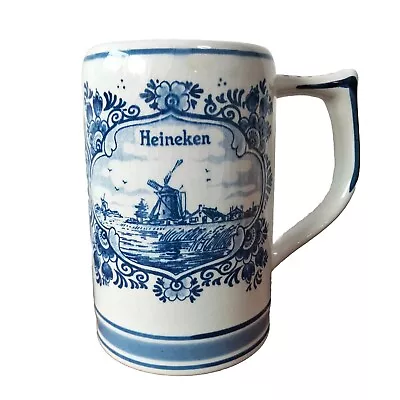 Vintage Heineken Delft Beer Stein Mug Dutch Blue & White Boat Windmill Holland • $32.95