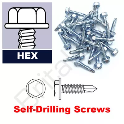 Hex Self Drilling Tek Screws Steel / Zinc Plated Metal Fixing Windows Roofing • £3.24