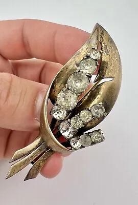 Vintage Mazer Gilt Sterling Silver Floral Rhinestone Pin Brooch 3  -22.5g • $125