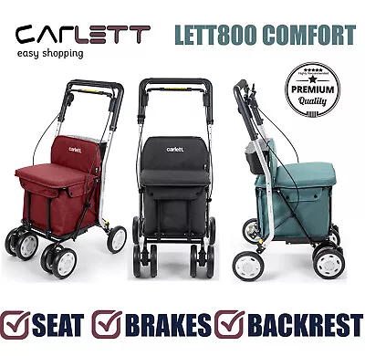 Carlett Lett800 Comfort Walk & Sit Folding 6 Wheel Swivel Shopping Trolley Brake • £329