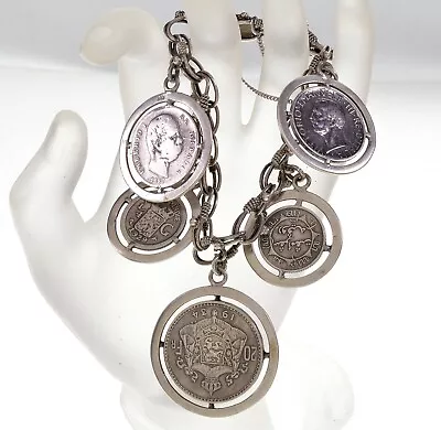 Vtg Italian Design Real Silver Coins Bracelet • $325