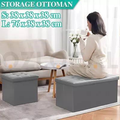 Folding Ottoman Storage Stool Cube Footstool Blanket Box Pouf Seat Bench Linen • $45.69