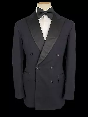 Aspers London Bespoke Tuxedo Jacket 42L Double Breasted Navy Peak Lapels • $205.44