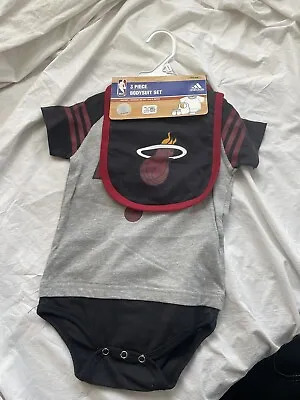 Adidas Miami Heat 3 Piece Bodysuit Baby Set Bib Booties NBA 24 Months • $24