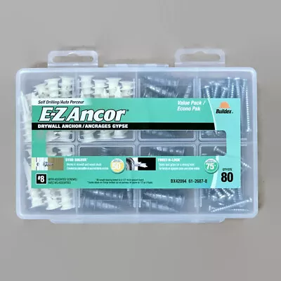 E-Z ANCOR BX42094 #8 Plastic & Zinc Self Drilling Drywall Anchor Value Pack • $20