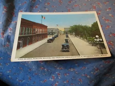 Old Postcard  Matamoros Tamps Mexico Plaza De Armas Municipal Building American • $5