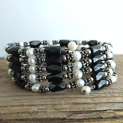 Magnetic Hematite Pearl Wrap Bracelet Necklace Lariat Versatile Therapy 38” • $11.95