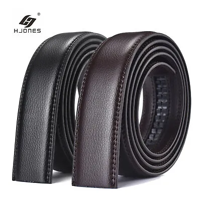 Fashion Men's Cow Leather Belt Automatic Buckle Belt Ratchet Strap Replace Strap • £8.89