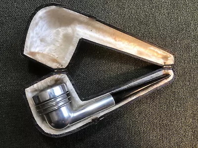 Very Unusual Vintage Metal Pipe With Hard Plush Lined Case. (54) • $65