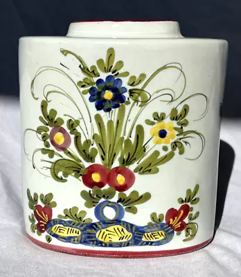 Vintage Italian OVAL Art Pottery Vase - Hand Painted Florals- Signed • $10.50
