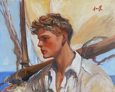 Original Oil Painting Young Man Portrait Sailing Boat Summer. Framed. • £250