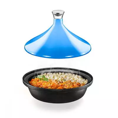 NutriChef Cast Iron Moroccan Tagine 2.75Qt Tajine Cooking Pot Enameled Base Blue • $65.99