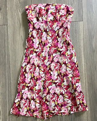 $35 • Buy Shoshanna Silk Floral Strapless Zip Up Lined Dress Size 6