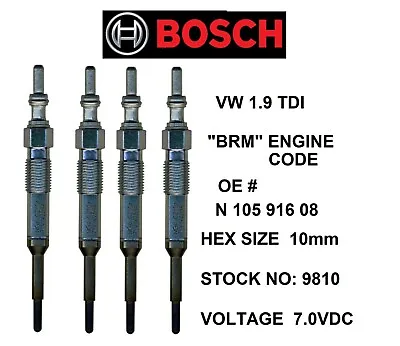 4 OE GLOW PLUGS 2006-2010 VW TDI BRM BEW Engine Glow Plugs N10591608 7 VOLTS • $144.44