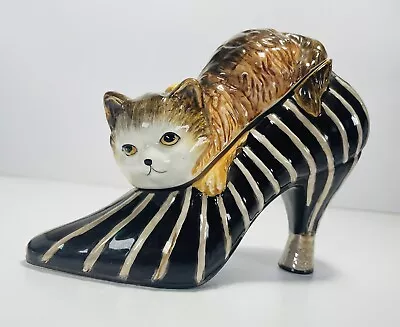 Seymour Mann Porcelain Brown Cat On A High Heel Trinket Box Cat Lover Decor • $18.11