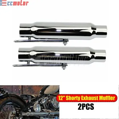 2X Universal Chrome Motorcycle Muffler Silencer Exhaust End Can Pipe Shorty 12  • $135.99