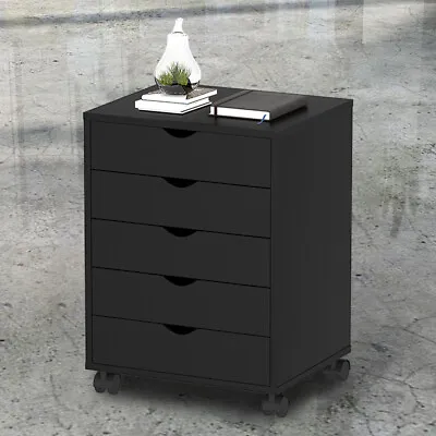 5 Drawer Chest Mobile File Cabinet Wooden Filing Cabinet With Wheels Home Office • $61.99