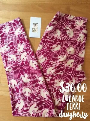 LLR One Size Disney Leggings Vintage Mickey Mouse Geometric Magenta Pattern • $4.99