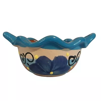 Mexican Pottery Clay Salsa Bowl Cazuelita Salsera Blue Orange • $10