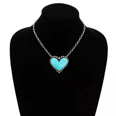 Heart Turquoise Necklace Statement Necklace For Women Pendent Collar Necklace • $9.08