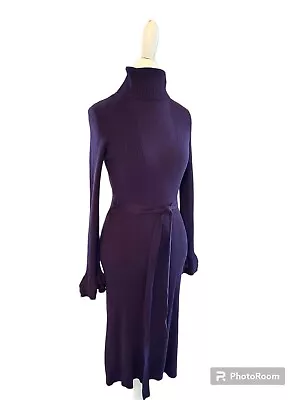 Moda International Purple Sweater Dress Medium Belted Ruffled Sleeve Soft • $40