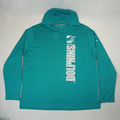 Miami Dolphins Nike Dri-fit Long Sleeve Shirt W/ Hoodie Mens XL • $34.98