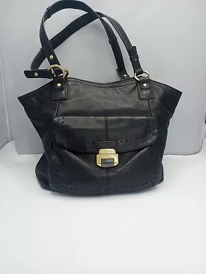 AUTHENTIC B Makowsky Black Leather Womens Shoulder Handbag PURSE Pocketbook BIG • $63.20