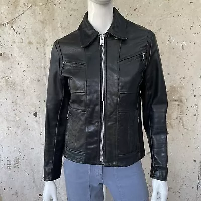 Vintage 60’s/70’s Black Leather Motorcycle Jacket Metal Talon Zipper Womens S/M • $200