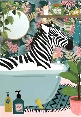 Fun Zebra In Bubble Bath Tropical Jungle Bathroom Canvas Print Poster 2 Sizes • $6.99
