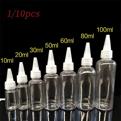 1/10pcs Twist Top Empty Bottles Plastic Nozzle Dropper Caps Spout Clear 5-150ml • £3.09